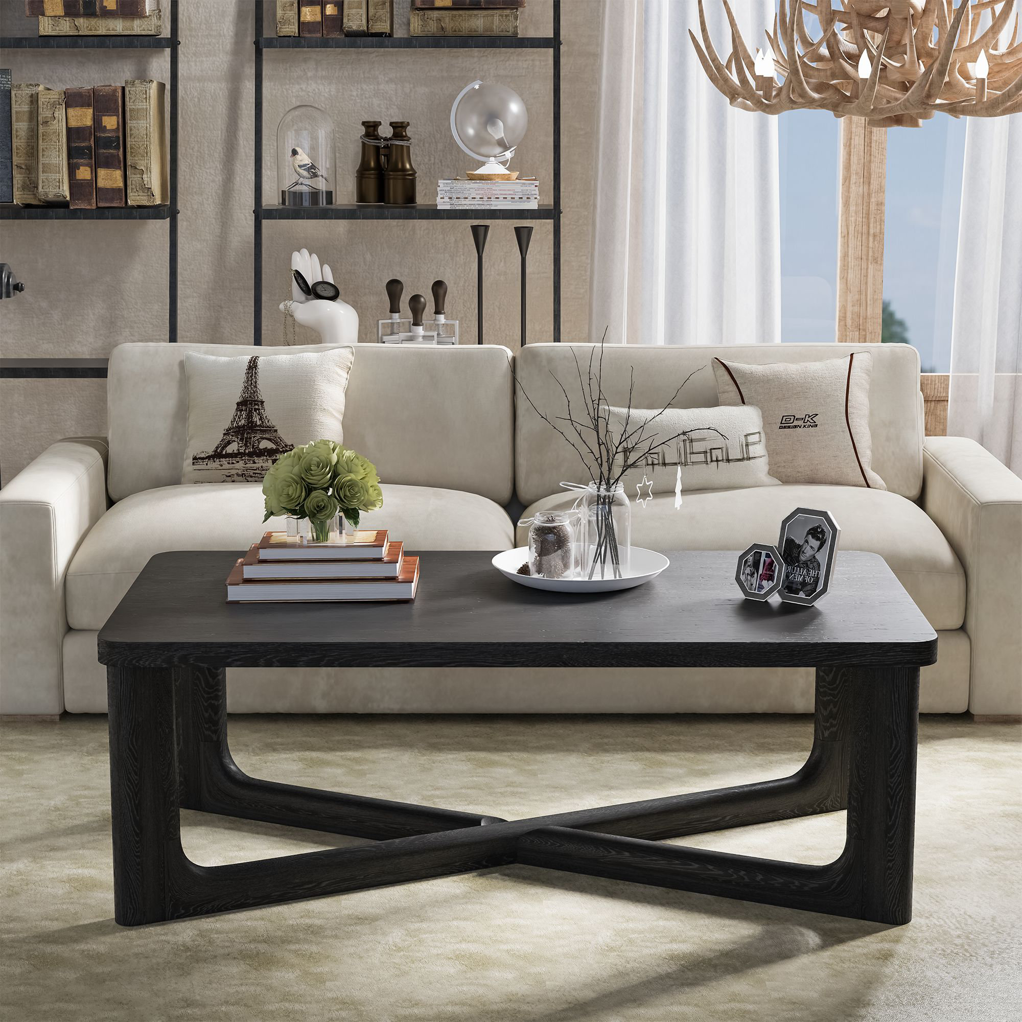 Lark Manor™ Ashai Wood Coffee Table Teapoy with Crossed Legs